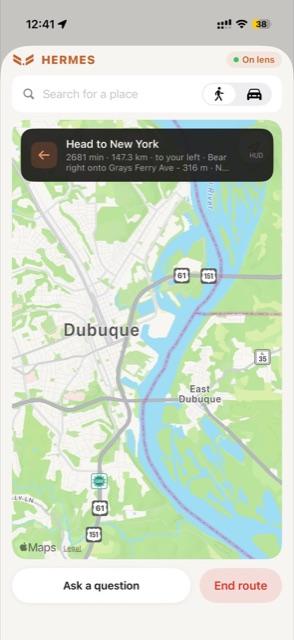 Voice-started walking navigation on the lens and in the app