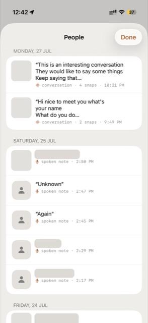 The people view: recorded conversations and spoken notes, names and faces redacted