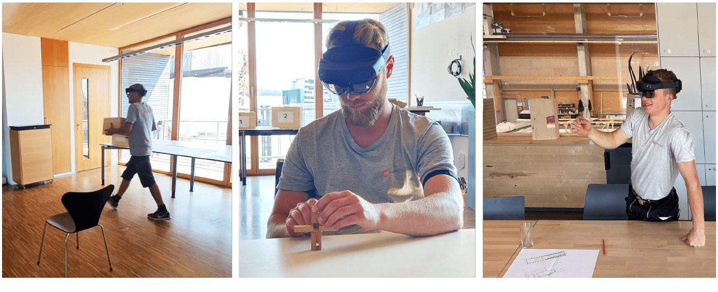 Twenty-four participants in the lab, eight trained carpenters in a workshop The study: AR-assisted physical assembly, cognitive assembly tasks, and interviews with trained carpenters.