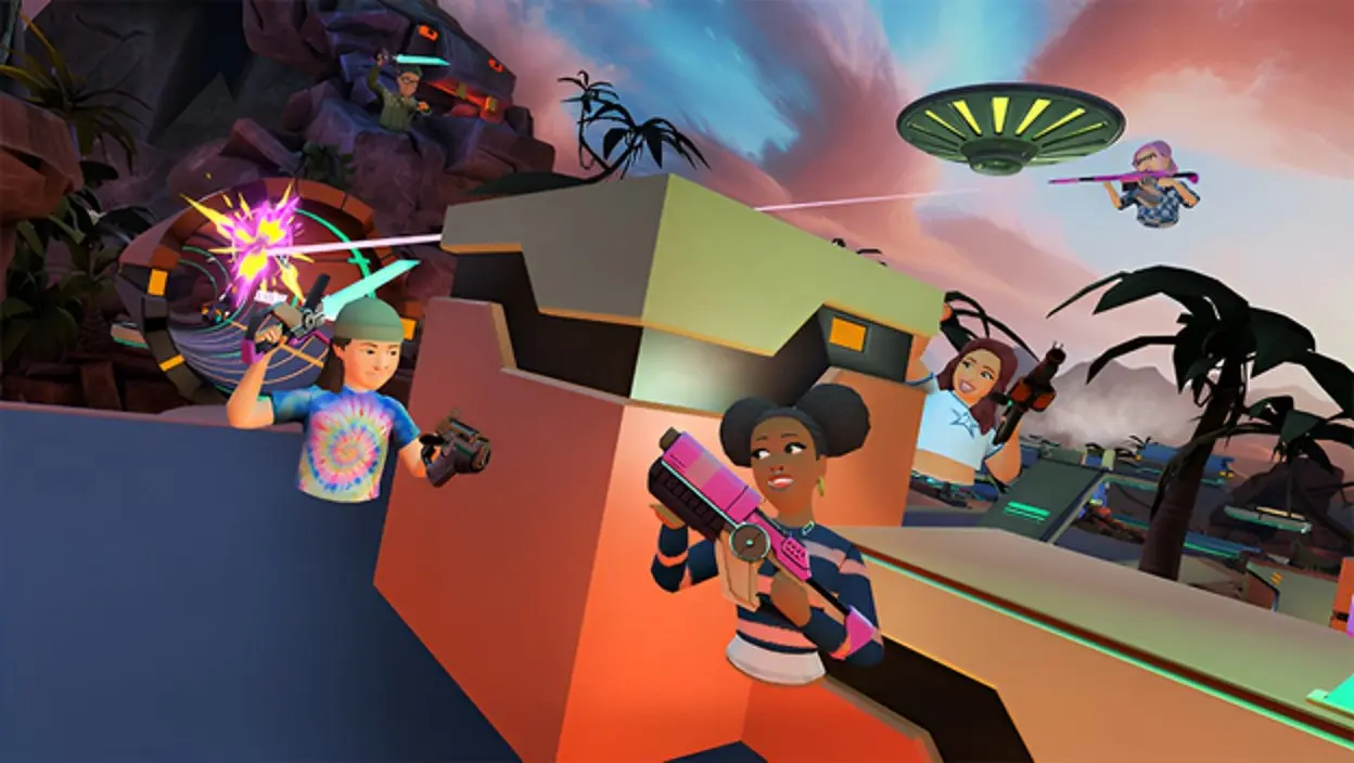 A multiplayer VR game scene of the kind analysed in the VRSense study