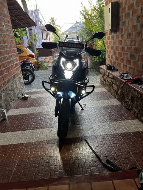 Setting the bike up at home in Trivandrum, testing the lights the night before.